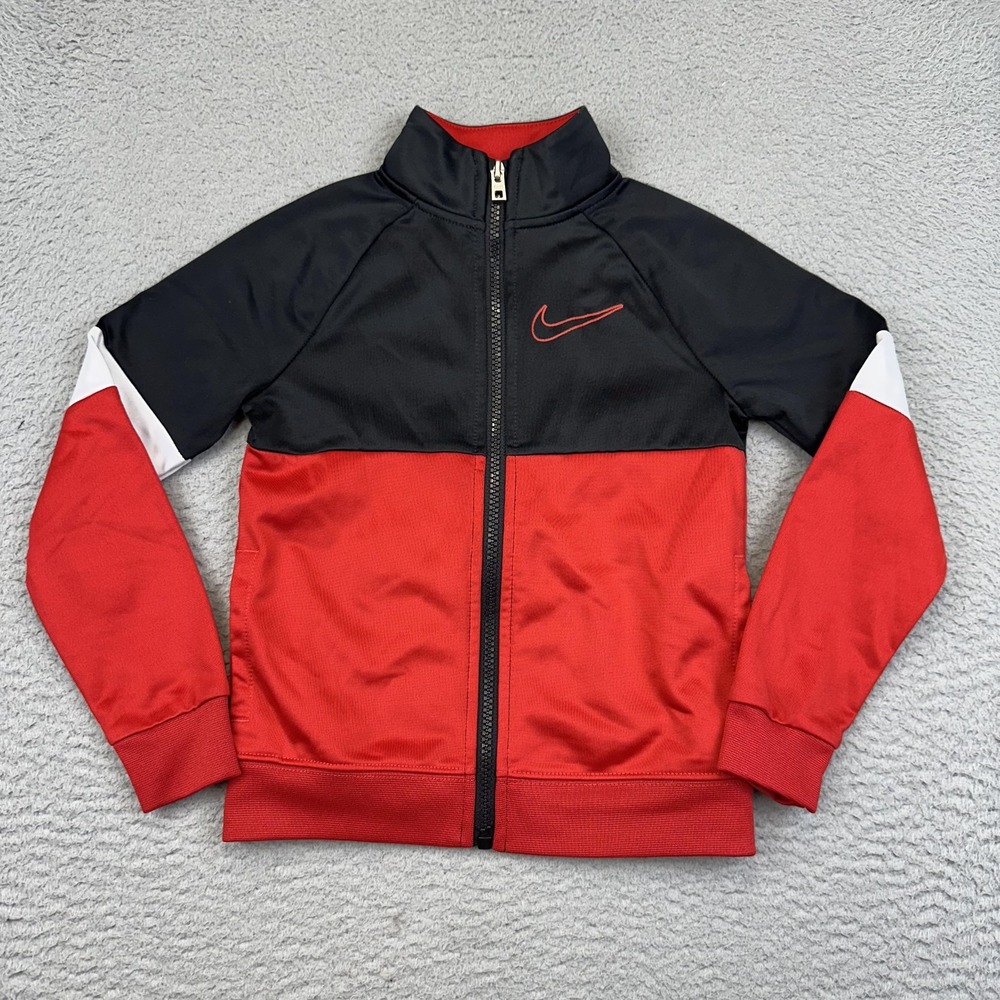 Nike Kids Track Jacket 4T Red Black Full Zip Athletic F705-023 98-104CM